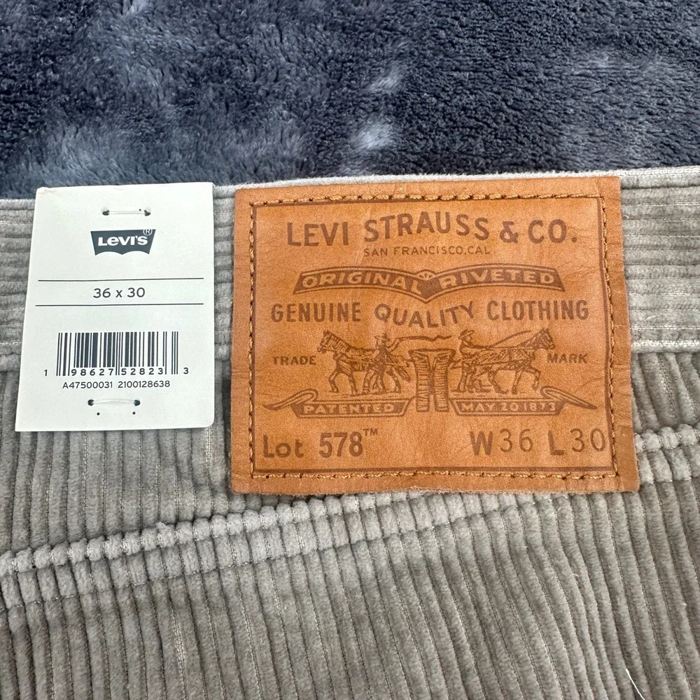 New‎ Levis 578 Baggy Corduroy Pants Mens 36x30 Grey Tan Wide Leg 100% Cotton NWT